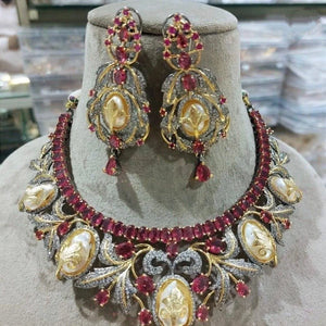 Sold Out Baroque Pearl Ruby CZ Victorian Necklace • CZ Necklace Set • American Diamond Necklace • Indian Jewelry • Pakistani Jewelry