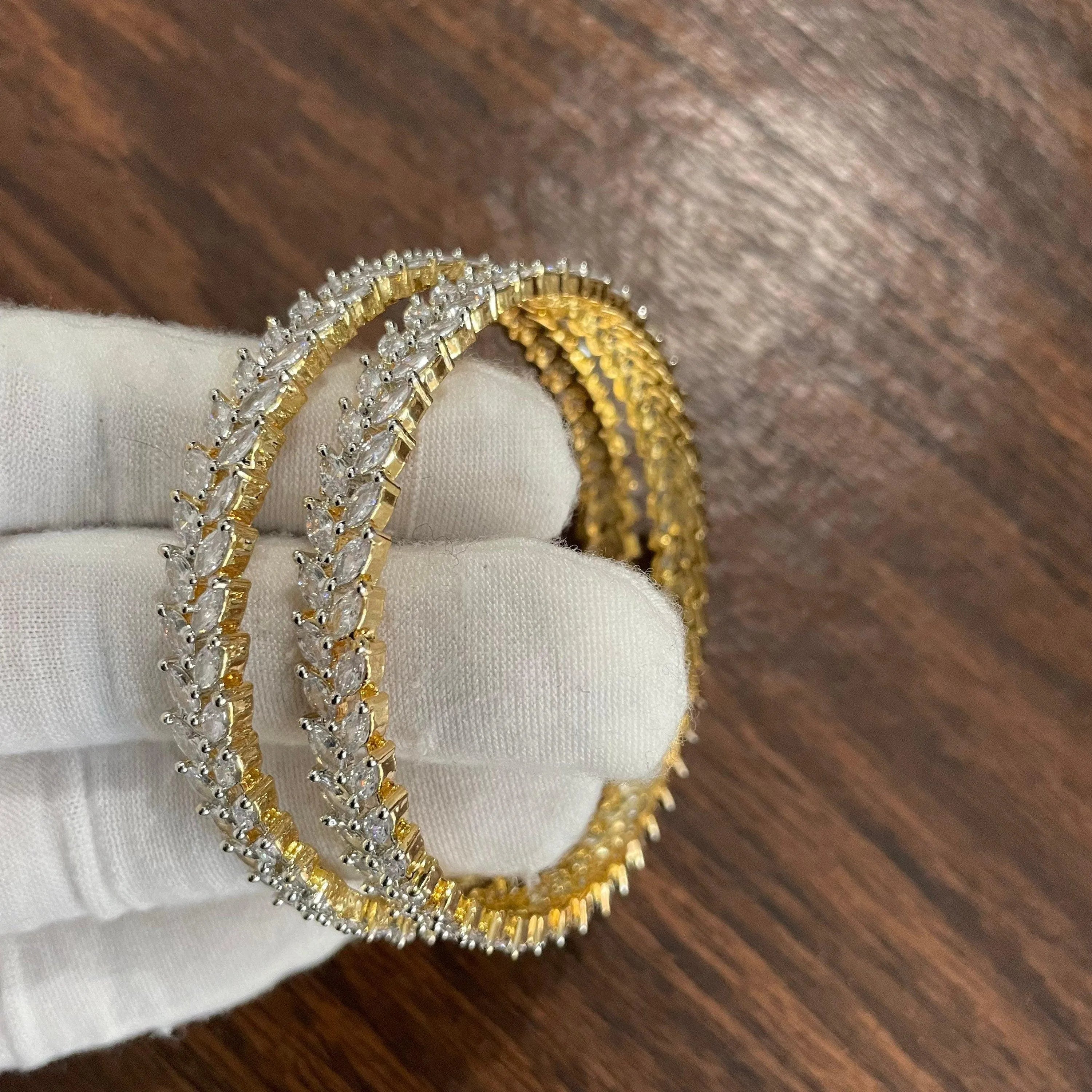 April Diamond Gold Bangle Pair | CZ bangles | Indian Jewelry | Pakistani Jewelry | Bollywood Jewelry | Bangles | Crystal Bangle