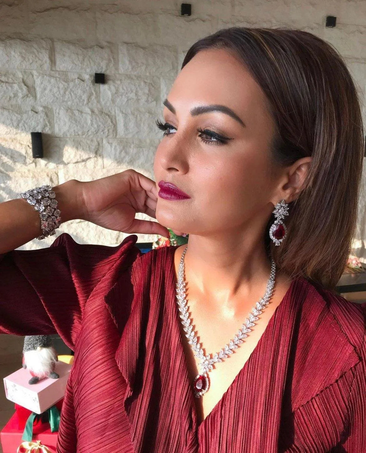 Jan Ruby Cubic Zirconium Necklace/Indian Necklace/ Indian Jewelry/ American Diamond Necklace/ Wedding Necklace/ Diamond Necklace/ Red