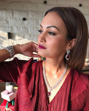 Jan Ruby Cubic Zirconium Necklace/Indian Necklace/ Indian Jewelry/ American Diamond Necklace/ Wedding Necklace/ Diamond Necklace/ Red