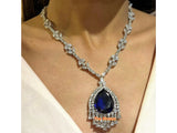 Nora Sapphire Blue CZ Pendant Necklace Statement Jewelry Statement Necklace Diamond Crystal American Diamond Indian Jewelry