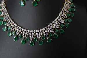 June Gold Emerald Green CZ Diamond Necklace Statement Jewelry Statement Necklace Pakistani Jewelry Indian Necklace CZ choker AmericanDiamond