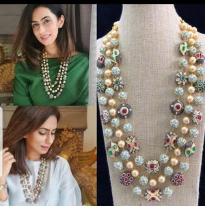 High Quality Three Layer Rani Har Long Necklace Set Sari Necklace Indian Long Necklace Pakistani Jewelry Indian Mala Necklace Kundan Long