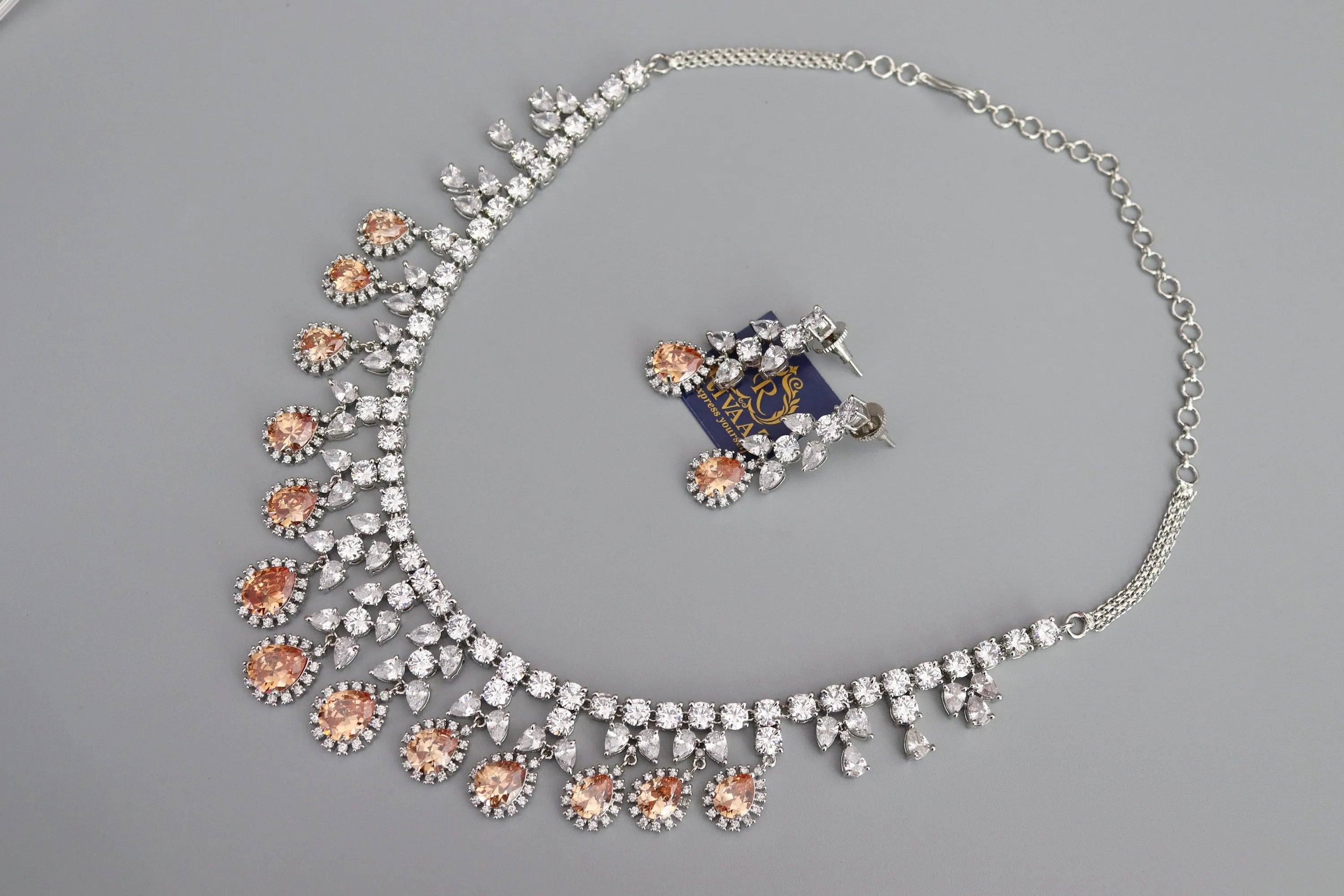 Sold Out May Gold CZ Diamond Necklace White Rhodium American Diamond Necklace Pakistani Jewelry Statement Necklace Cubic Zirconia Necklace