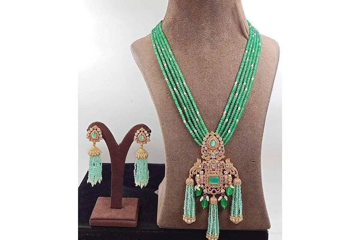 Mint Green Long Necklace | Indian Jewelry | Pakistani Jewelry | Indian Long Necklace | Sari Necklace | Jewelry