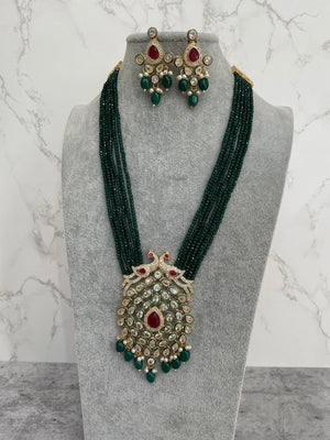 Pre Order Emerald Long Peacock Necklace Indian Jewelry | Pakistani Jewelry | Long Pearl Necklace/ Pakistani Necklace