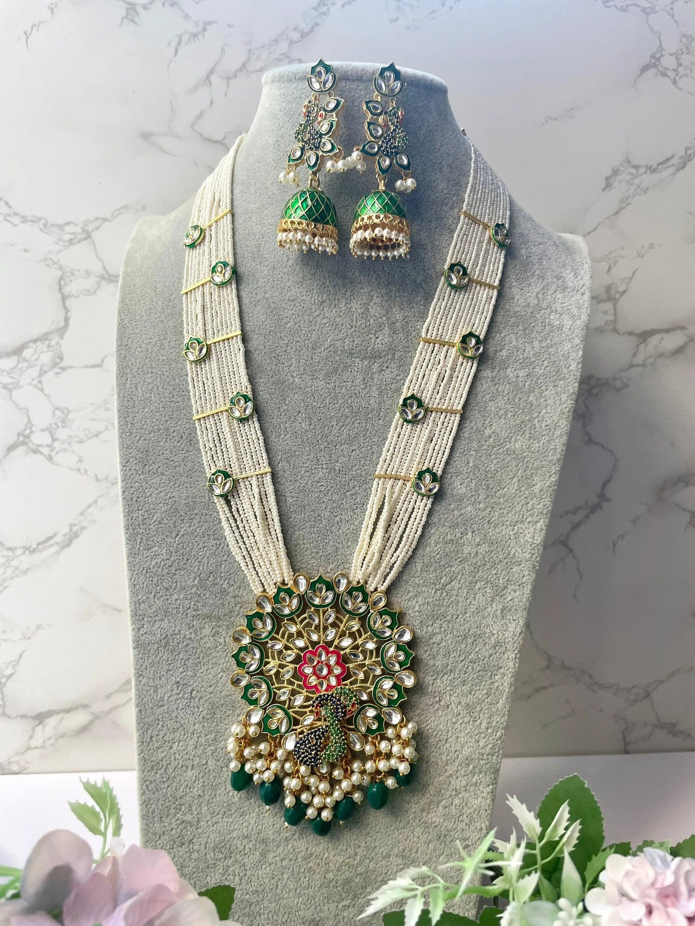 Sold Out Green Peacock Indian Long Necklace Indian Jewelry | Pakistani Jewelry | Indian Long Necklace