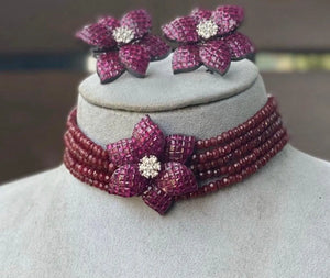 Invisible Setting Ruby CZ Diamond Choker Statement Jewelry Indian Necklace Statement American Diamond CZ Choker Necklace Bollywood