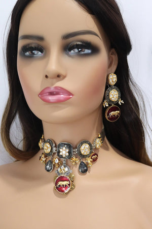 Inspired Necklace Fusion Indian Necklace Indian Choker Indian Jewelry Indian Necklace Kundan Necklace Oxidised Necklace