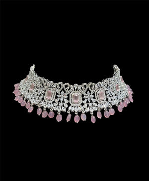 Pre Order Pari Pink Diamond Choker CZ Choker American Diamond Necklace Set Choker Necklace Indian Cubic Zirconia Necklace Pakistani Jewelry