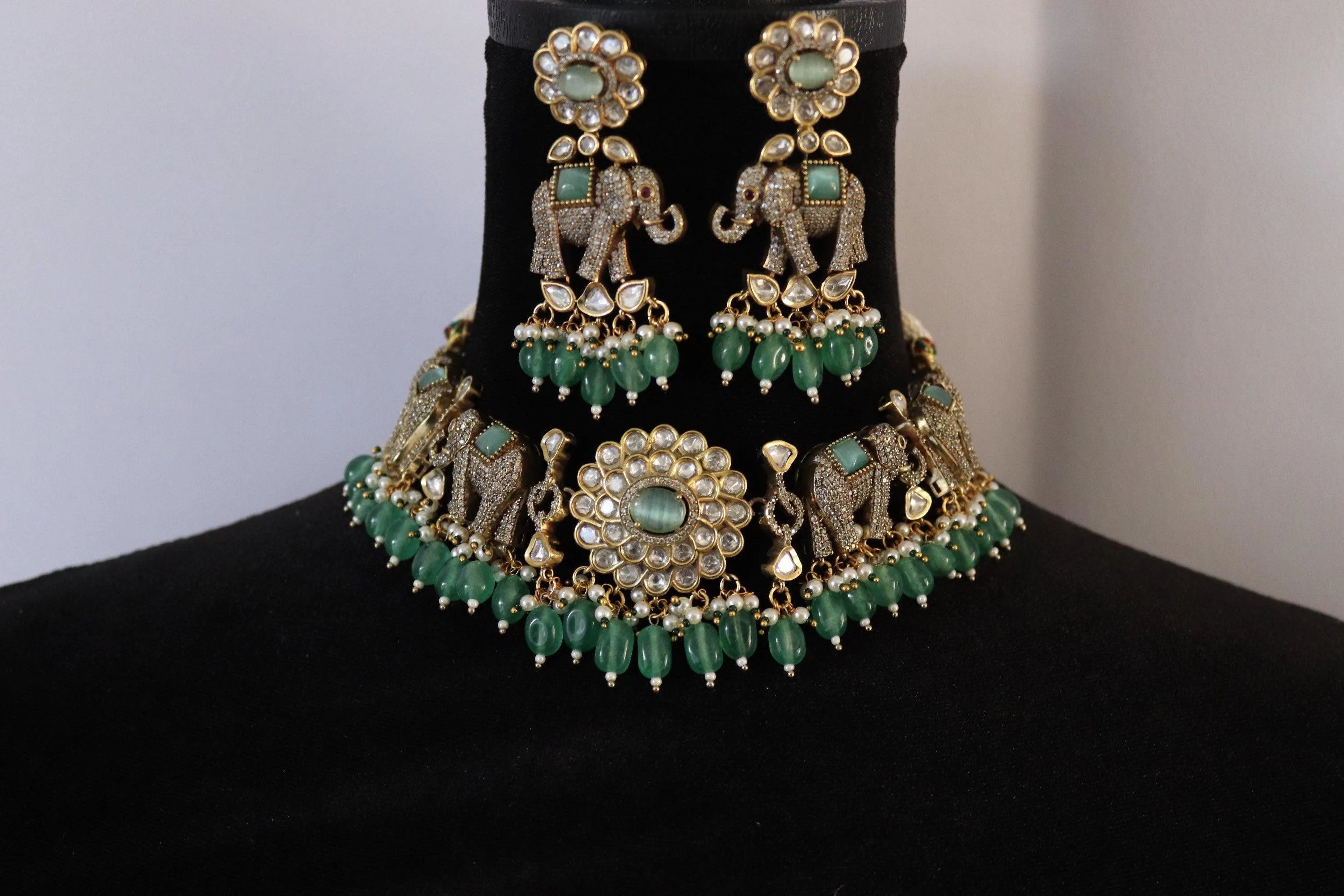 Mint Kundan Choker Necklace • Indian Choker • Indian Jewelry • American Diamond Necklace • Kundan Necklace • CZ Necklace • Choker
