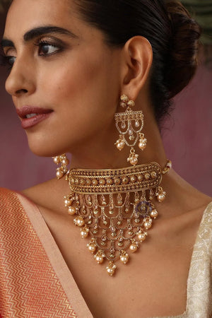 Gold Choker Necklace Real Gold Plated Gold Statement Necklace Indian Choker Indian Necklace Pakistani jewelry Dubai Gold Necklace
