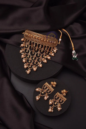 Gold Choker Necklace Real Gold Plated Gold Statement Necklace Indian Choker Indian Necklace Pakistani jewelry Dubai Gold Necklace