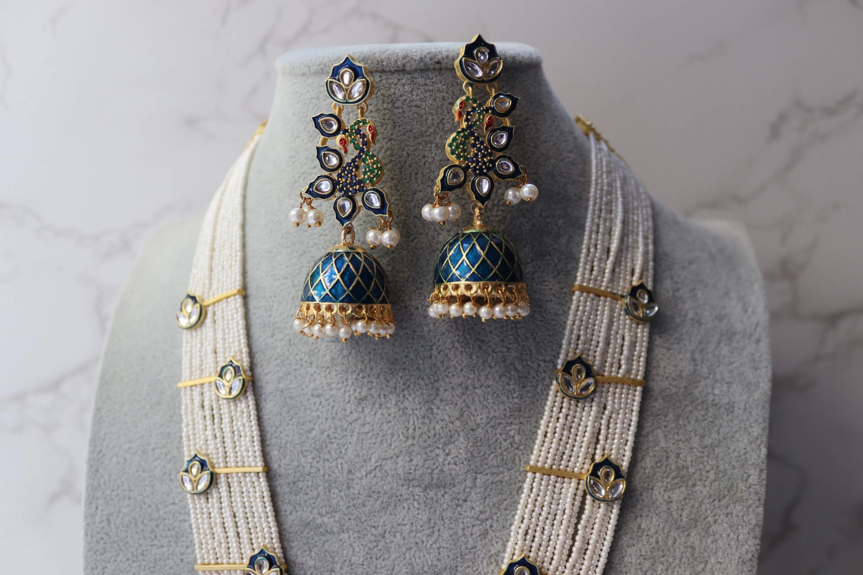 Blue Peacock Indian Long Necklace Indian Jewelry | Pakistani Jewelry | Indian Long Necklace