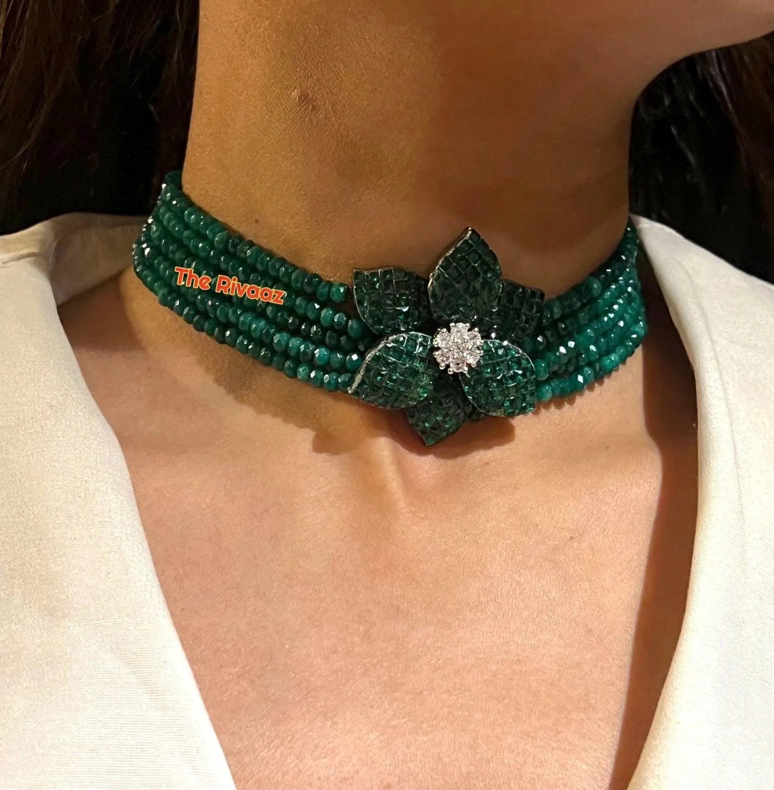 Sold Out Invisible Setting Emerald CZ Diamond Choker Statement Jewelry Indian Necklace Statement American Diamond Set Necklace