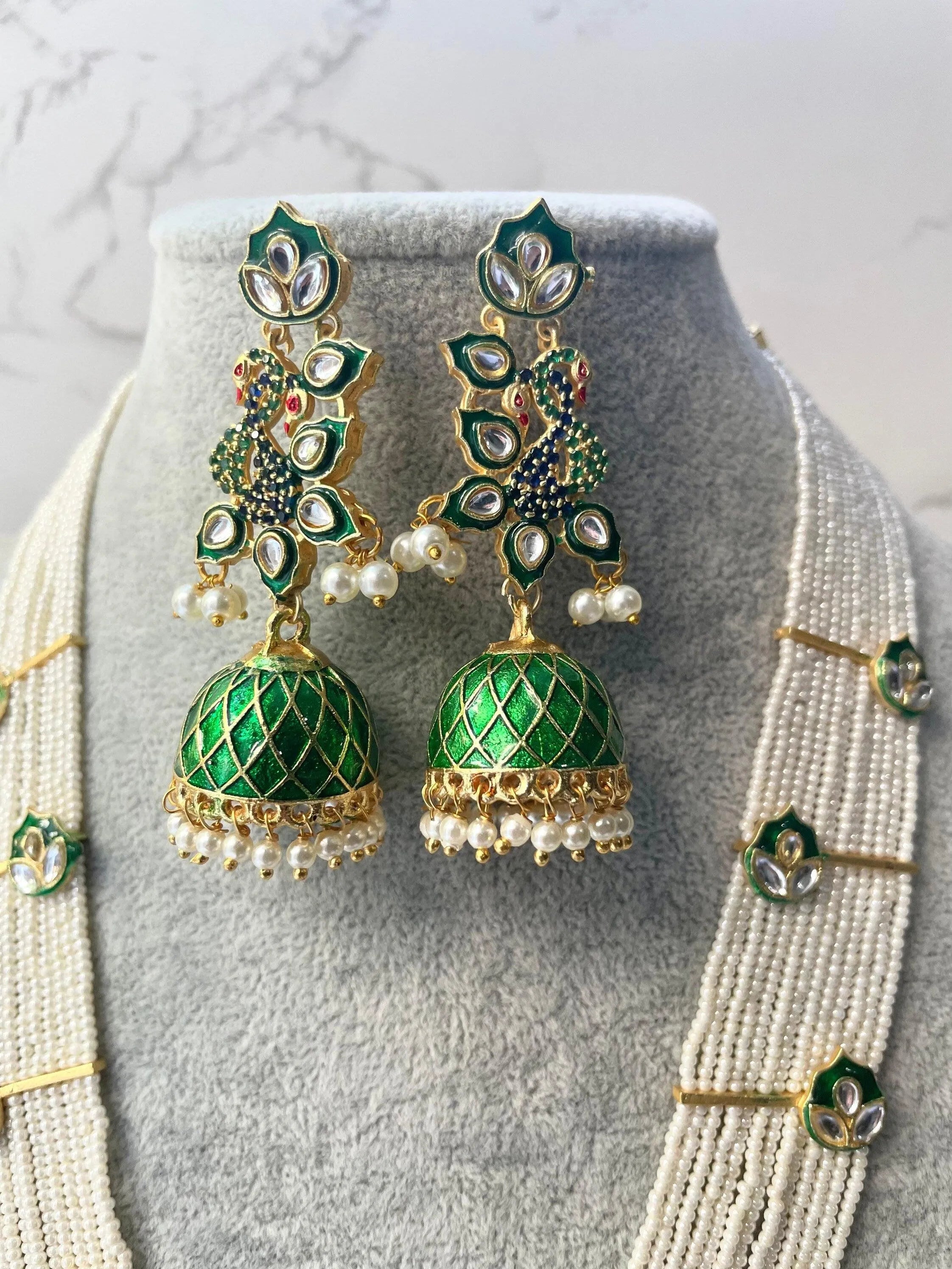 Sold Out Green Peacock Indian Long Necklace Indian Jewelry | Pakistani Jewelry | Indian Long Necklace