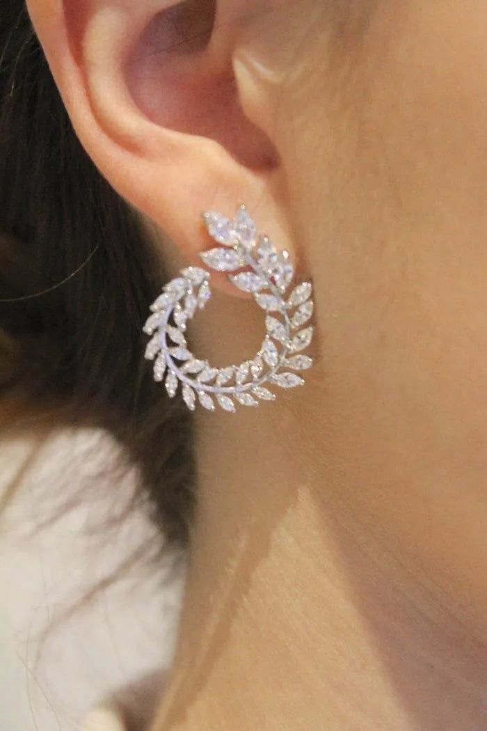 Diamond Wreath Earrings/ CZ Diamond Hoop Earrings/ Statement Earrings/ Indian Jewelry/ Indian Earrings/ Wedding Earrings