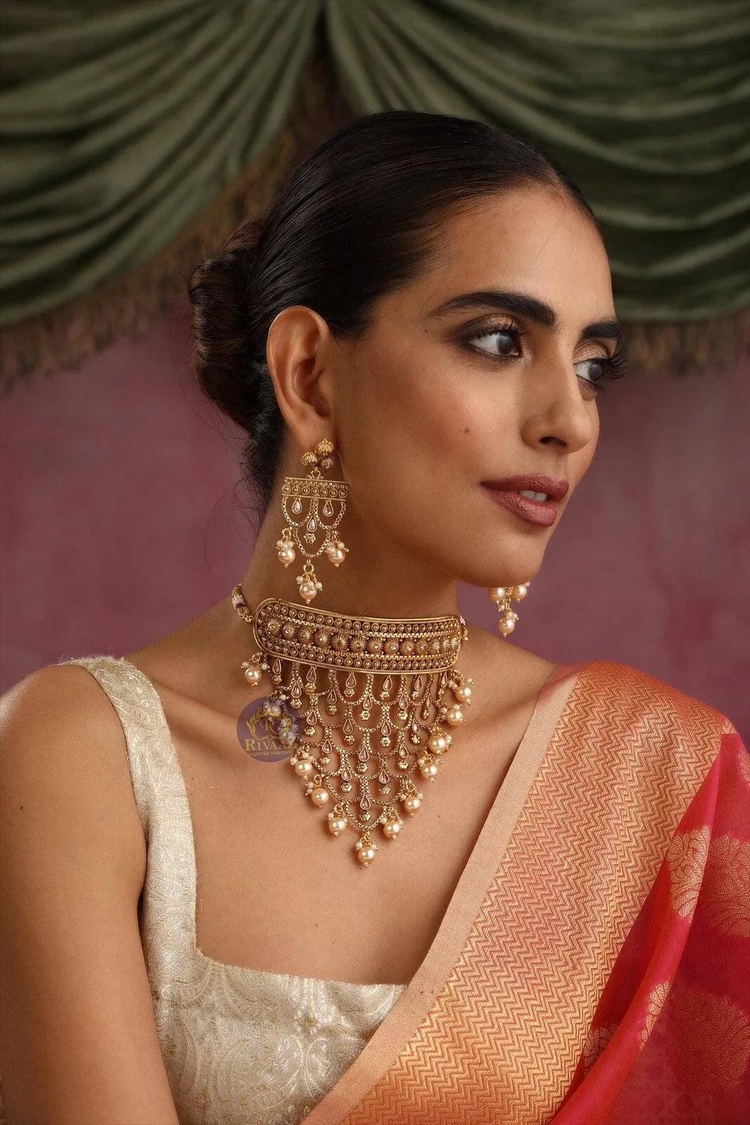 Gold Choker Necklace Real Gold Plated Gold Statement Necklace Indian Choker Indian Necklace Pakistani jewelry Dubai Gold Necklace