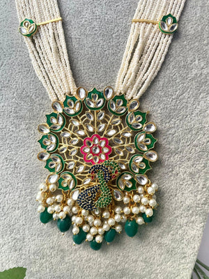 Sold Out Green Peacock Indian Long Necklace Indian Jewelry | Pakistani Jewelry | Indian Long Necklace