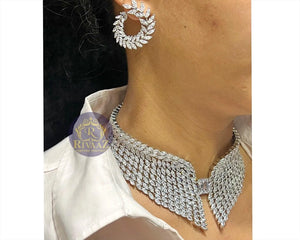 Silver Diamond Collar Necklace Baguette Diamond Necklace Statement Necklace American Diamond Necklace Set CZ Necklace Hollywood Necklace