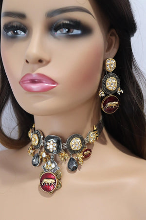 Inspired Necklace Fusion Indian Necklace Indian Choker Indian Jewelry Indian Necklace Kundan Necklace Oxidised Necklace