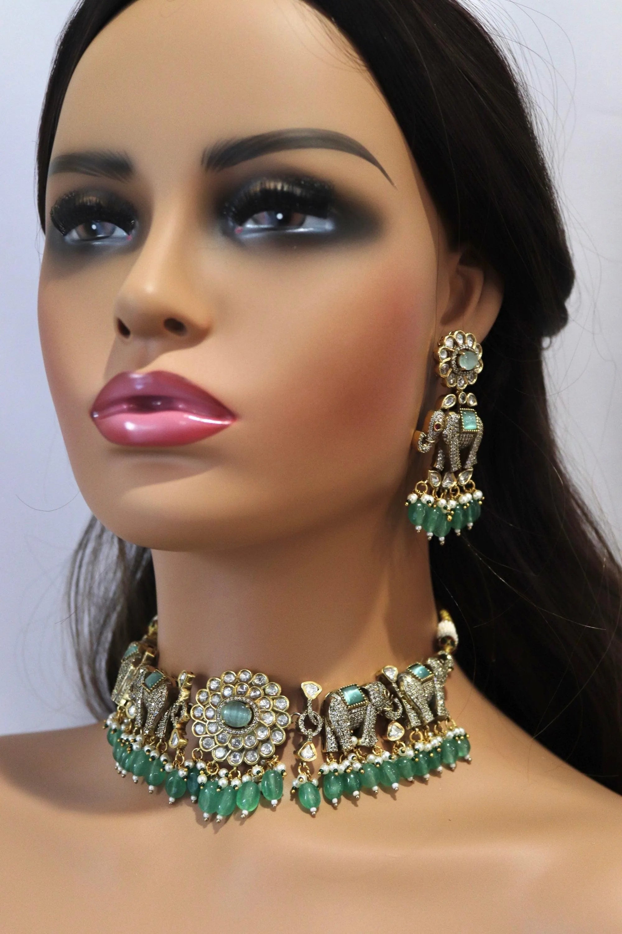 Mint Kundan Choker Necklace • Indian Choker • Indian Jewelry • American Diamond Necklace • Kundan Necklace • CZ Necklace • Choker