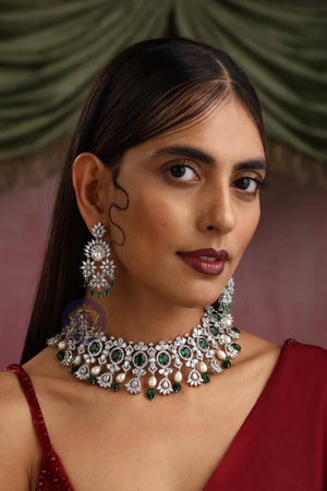 Erika Emerald Diamond Pearl Choker Earrings / Indian jewelry/ Indian Choker/ Pakistani jewelry/ Bollywood jewelry/ Pakistani Necklace
