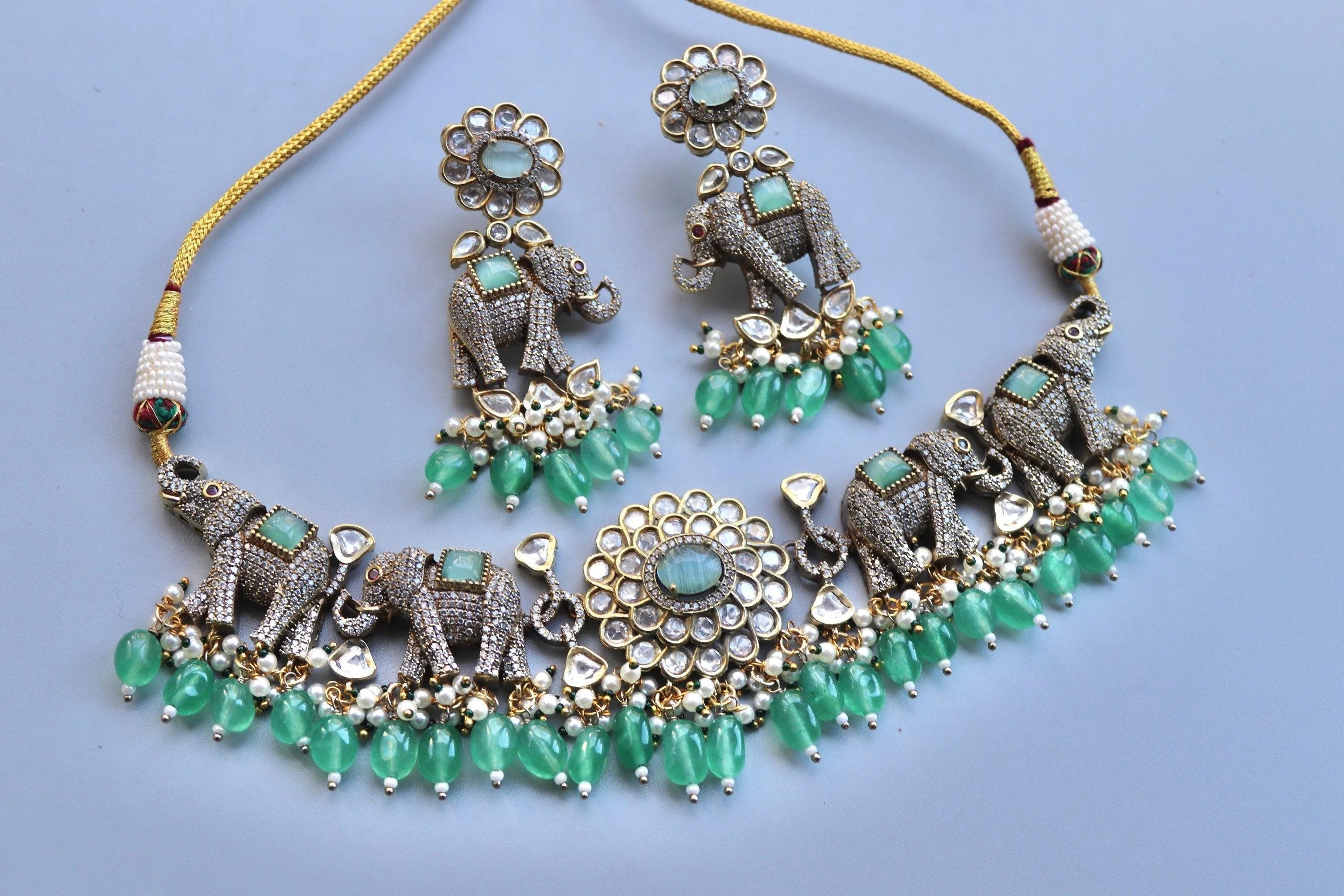 Mint Kundan Choker Necklace • Indian Choker • Indian Jewelry • American Diamond Necklace • Kundan Necklace • CZ Necklace • Choker