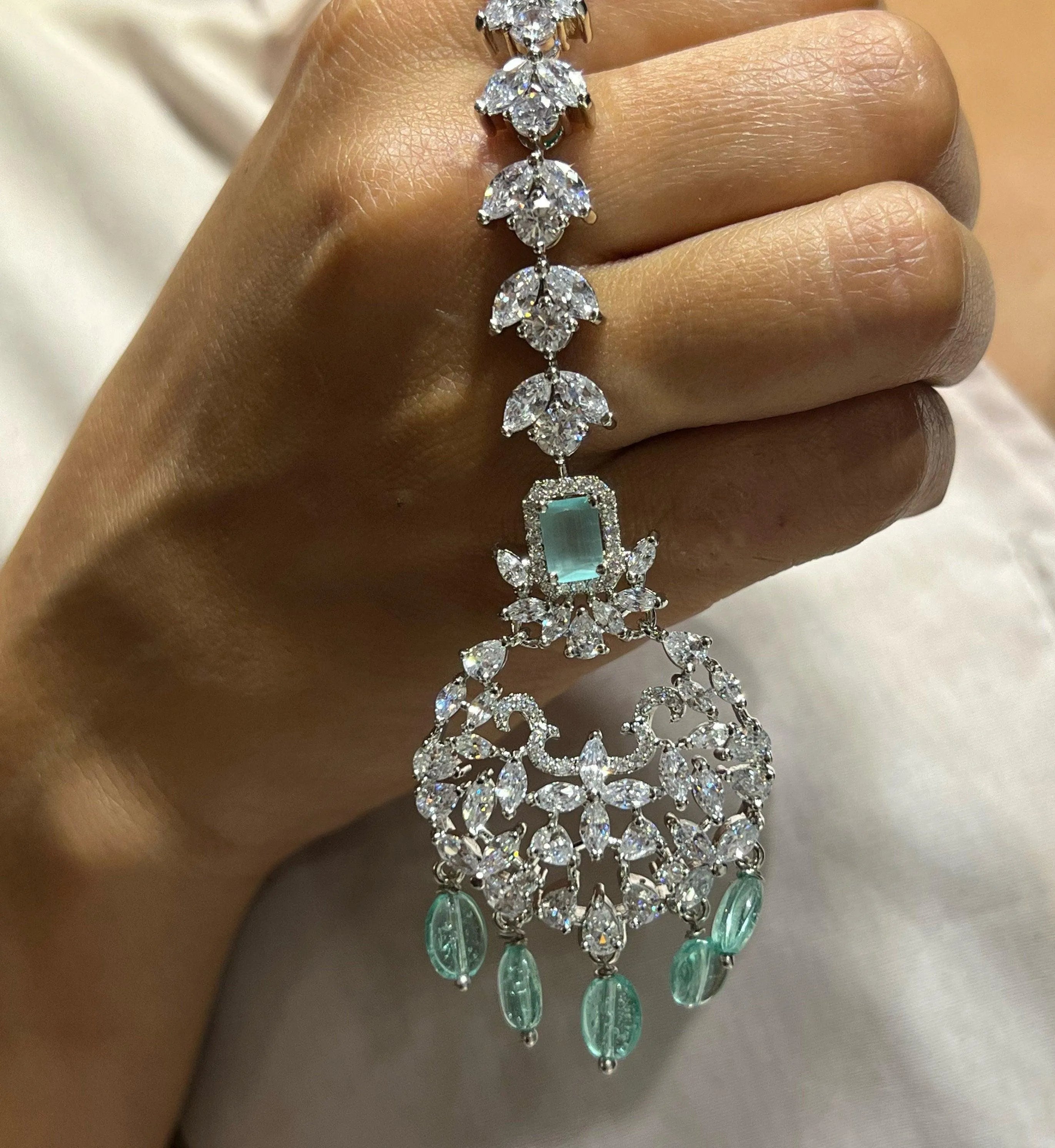 Sold Out Pari Mint Diamond Choker CZ Choker American Diamond Necklace Set Choker Necklace Indian Cubic Zirconia Necklace Pakistani Jewelry