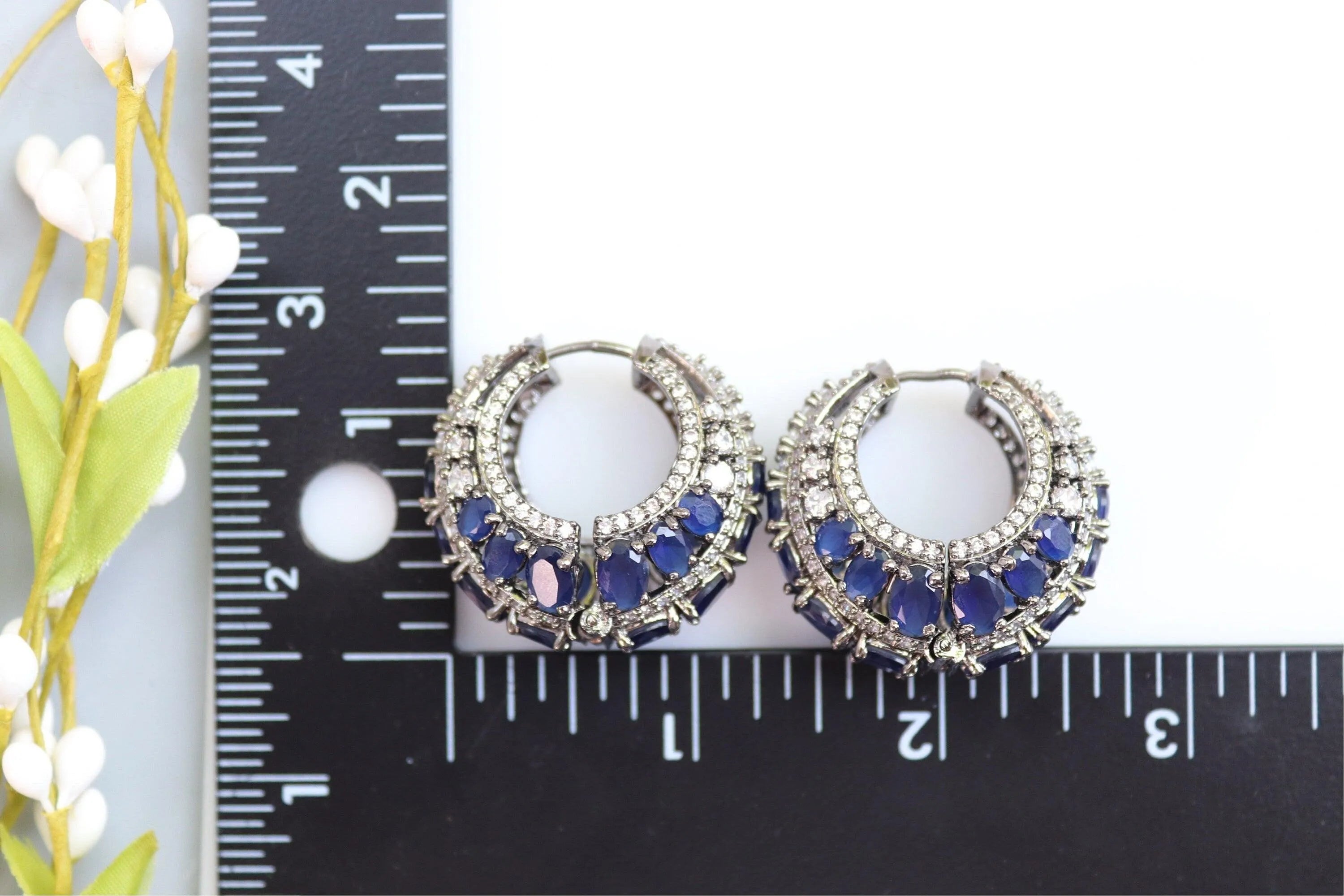 Sapphire Blue CZ Diamond hoops Indian Earring Indian Jewelry Pakistani Jewelry American Diamond Earrings Cubic Zirconia Indian