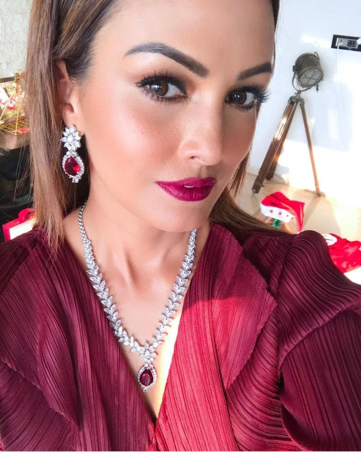 Jan Ruby Cubic Zirconium Necklace/Indian Necklace/ Indian Jewelry/ American Diamond Necklace/ Wedding Necklace/ Diamond Necklace/ Red