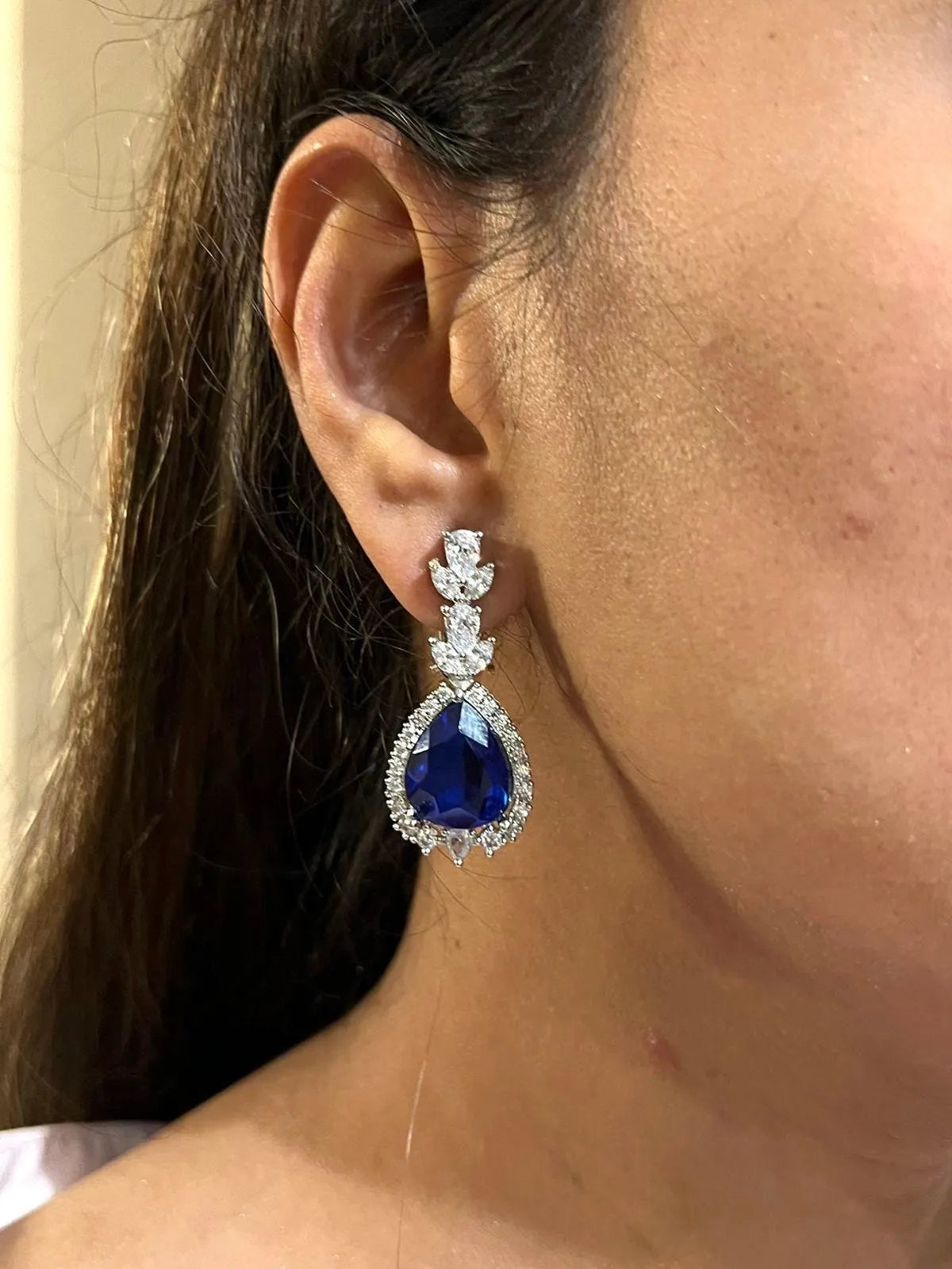 Nora Sapphire Blue CZ Pendant Necklace Statement Jewelry Statement Necklace Diamond Crystal American Diamond Indian Jewelry