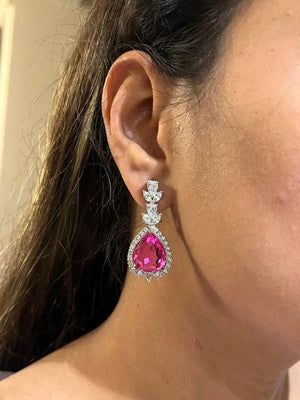 Nora Pink CZ Pendant Necklace Hot Pink Diamond Crystal Necklace American Diamond Necklace Pakistani Jewelry Indian Statement Necklace