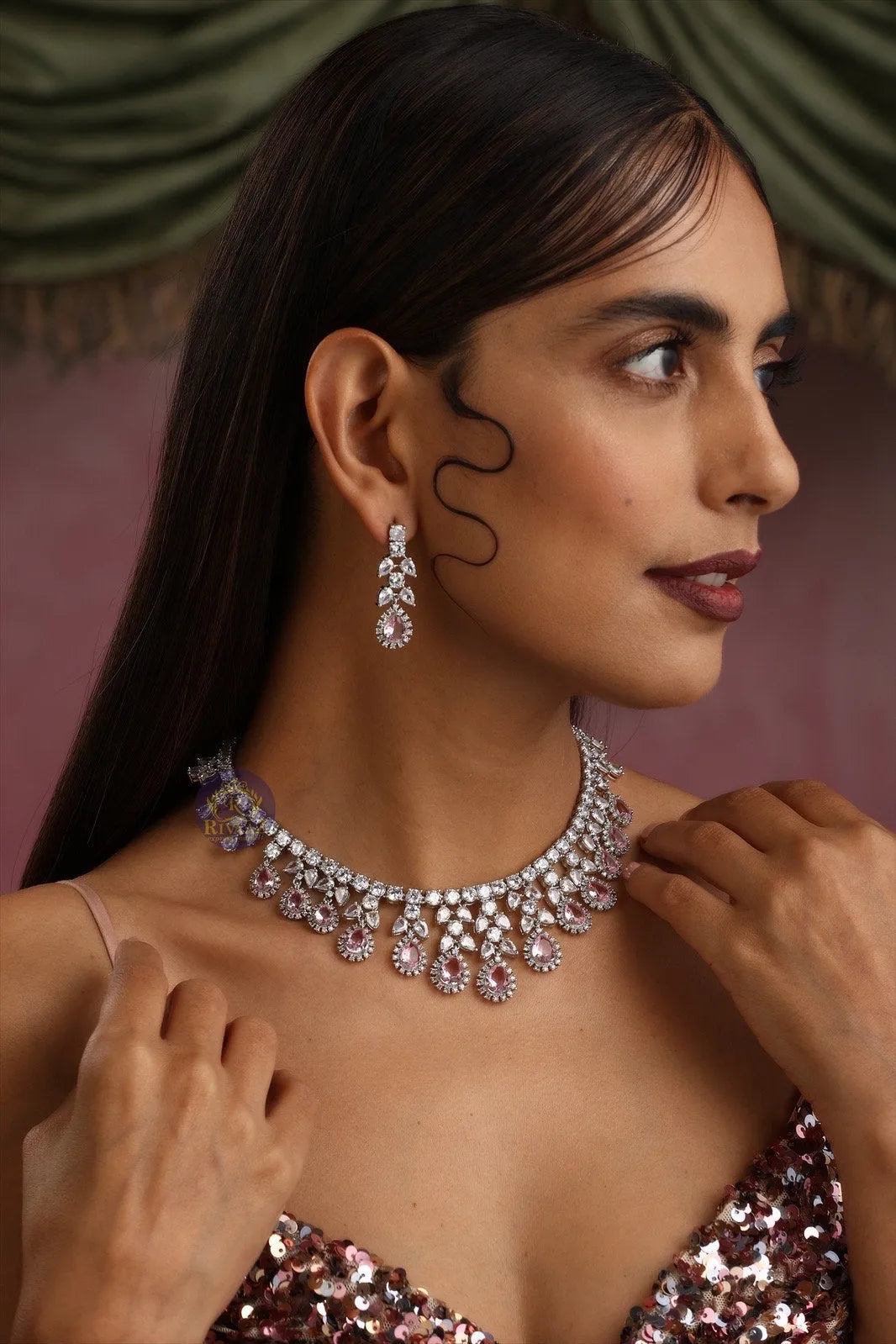 May Pink Diamond Necklace / Statement Jewelry/ Statement Necklace/ Elegant Jewelry/ Crystal Jewelry / Indian Jewelry/ CZ Necklace