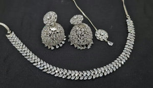 April Delicate Diamond Necklace with jhumkis and tikka / Pakistani Jewelry/ Punjabi Jewelry/ Indian Jewelry/ Pakistani Necklace/ CZ Necklace