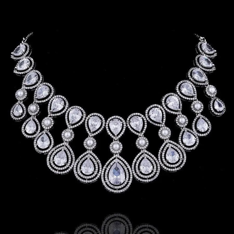 Kysha Diamond CZ Pearl Necklace Indian Jewelr Indian Necklace Pakistani Jewelry Crystal Necklace Statement Necklace American Diamond