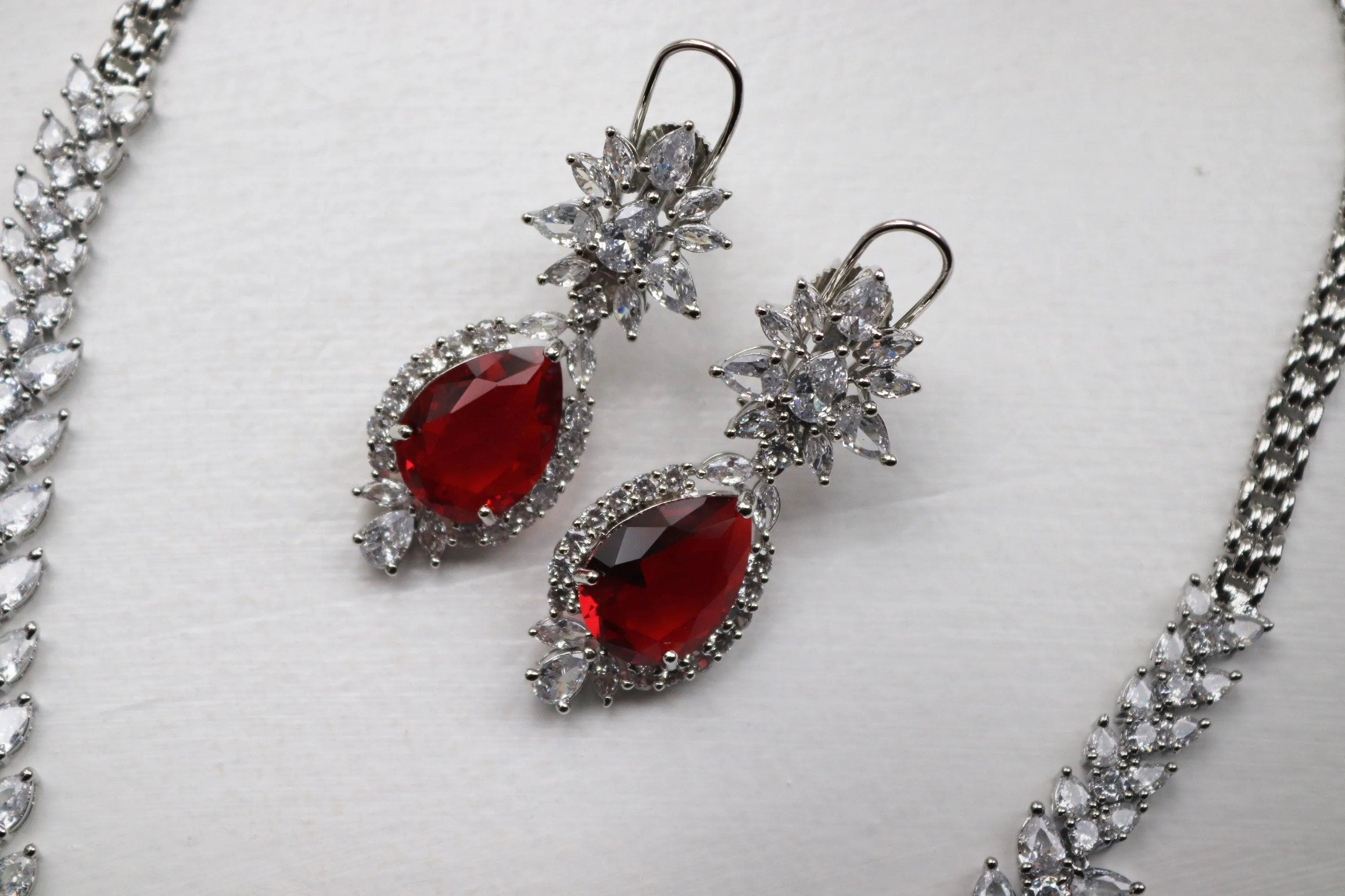 Jan Ruby Cubic Zirconium Necklace/Indian Necklace/ Indian Jewelry/ American Diamond Necklace/ Wedding Necklace/ Diamond Necklace/ Red