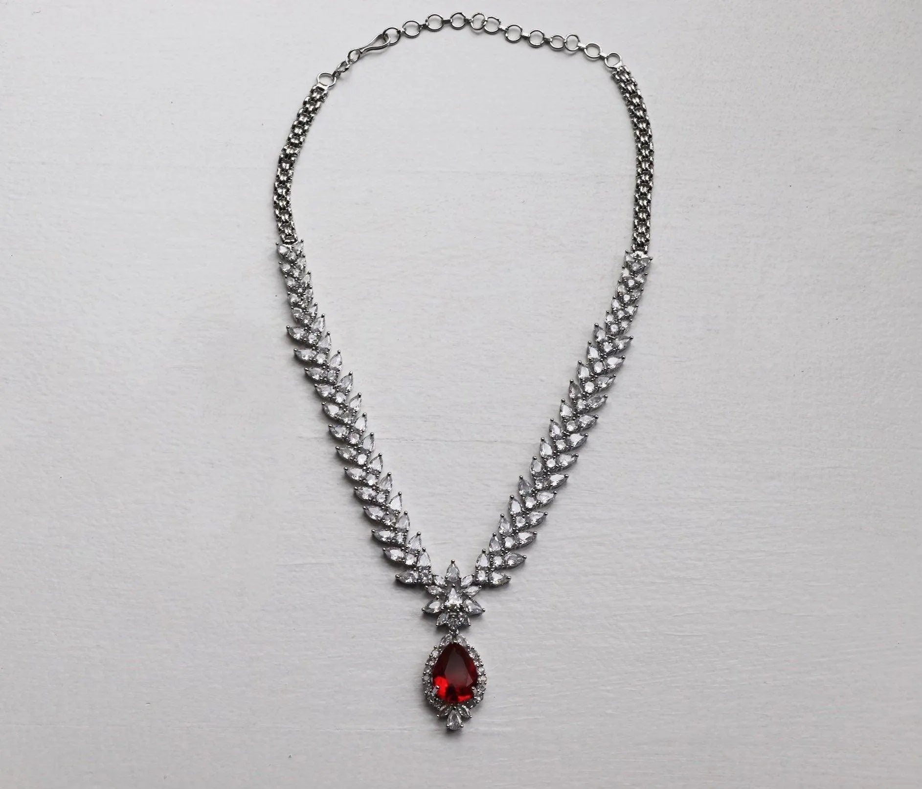 Jan Ruby Cubic Zirconium Necklace/Indian Necklace/ Indian Jewelry/ American Diamond Necklace/ Wedding Necklace/ Diamond Necklace/ Red