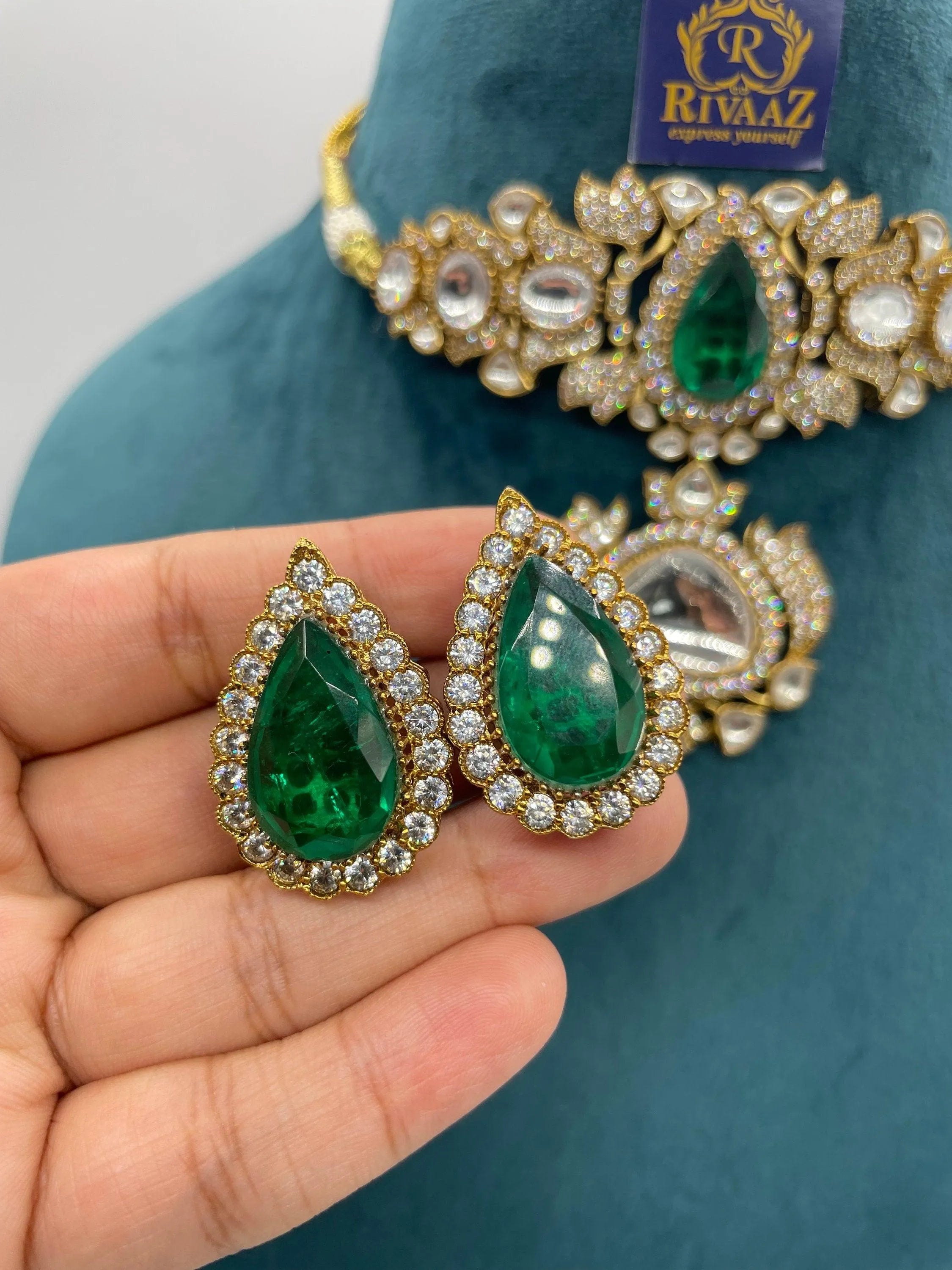 Emerald Gold Victorian Choker Indian Jewelry Necklace Emerald Indian Choker Indian Necklace Bollywood Jewelry Doublet