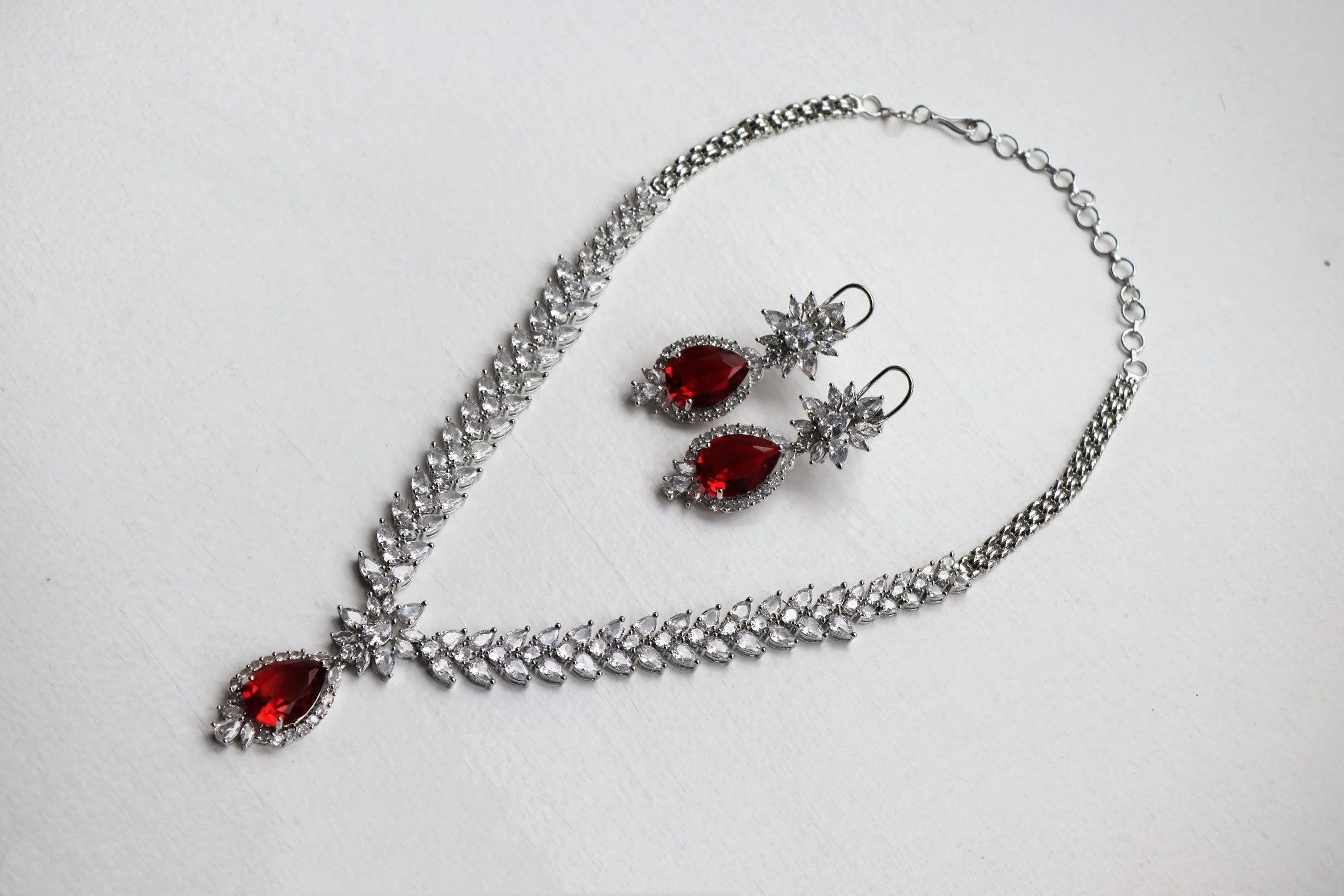 Jan Ruby Cubic Zirconium Necklace/Indian Necklace/ Indian Jewelry/ American Diamond Necklace/ Wedding Necklace/ Diamond Necklace/ Red