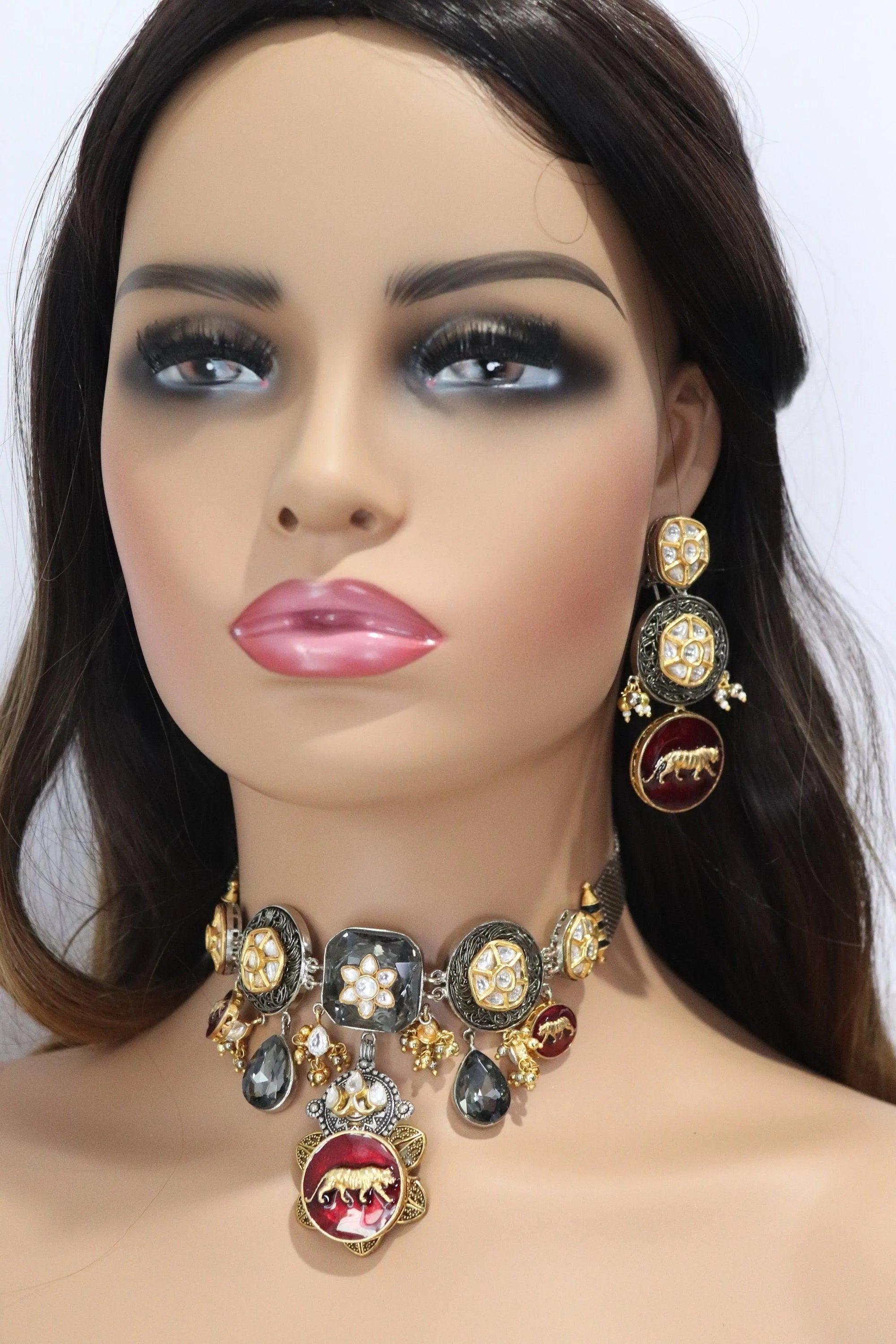 Inspired Necklace Fusion Indian Necklace Indian Choker Indian Jewelry Indian Necklace Kundan Necklace Oxidised Necklace