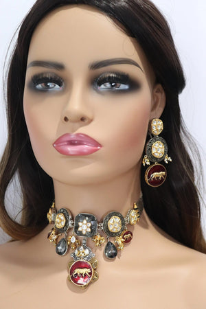 Inspired Necklace Fusion Indian Necklace Indian Choker Indian Jewelry Indian Necklace Kundan Necklace Oxidised Necklace