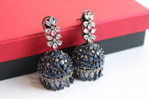 Mili Blue Diamond Jhumki | CZ Jhumka | Indian Jewelry | Pakistani Jewelry | Indian Earrings | Bollywood Jewelry | Jhumkas |