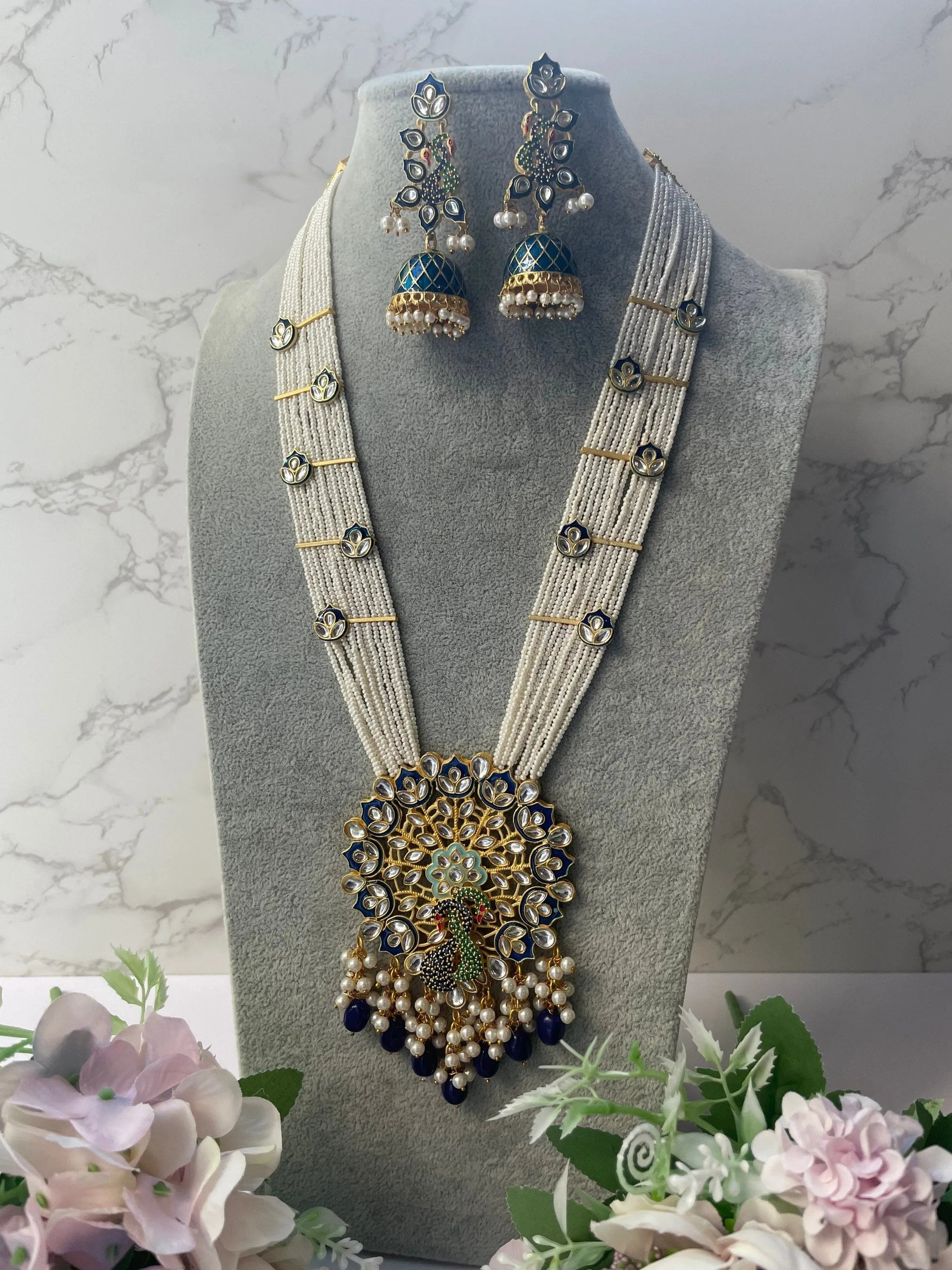 Blue Peacock Indian Long Necklace Indian Jewelry | Pakistani Jewelry | Indian Long Necklace