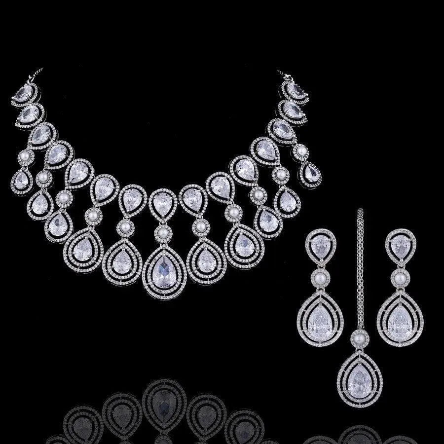 Kysha Diamond CZ Pearl Necklace Indian Jewelr Indian Necklace Pakistani Jewelry Crystal Necklace Statement Necklace American Diamond