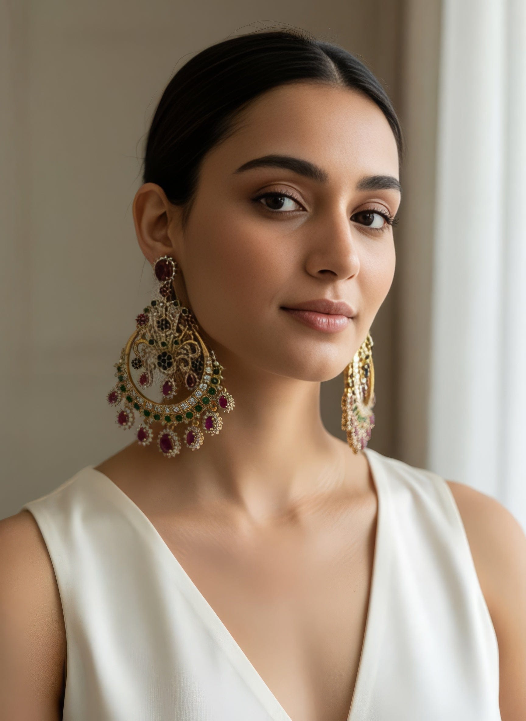 Ishira Regal Ruby & Emerald Statement Earrings