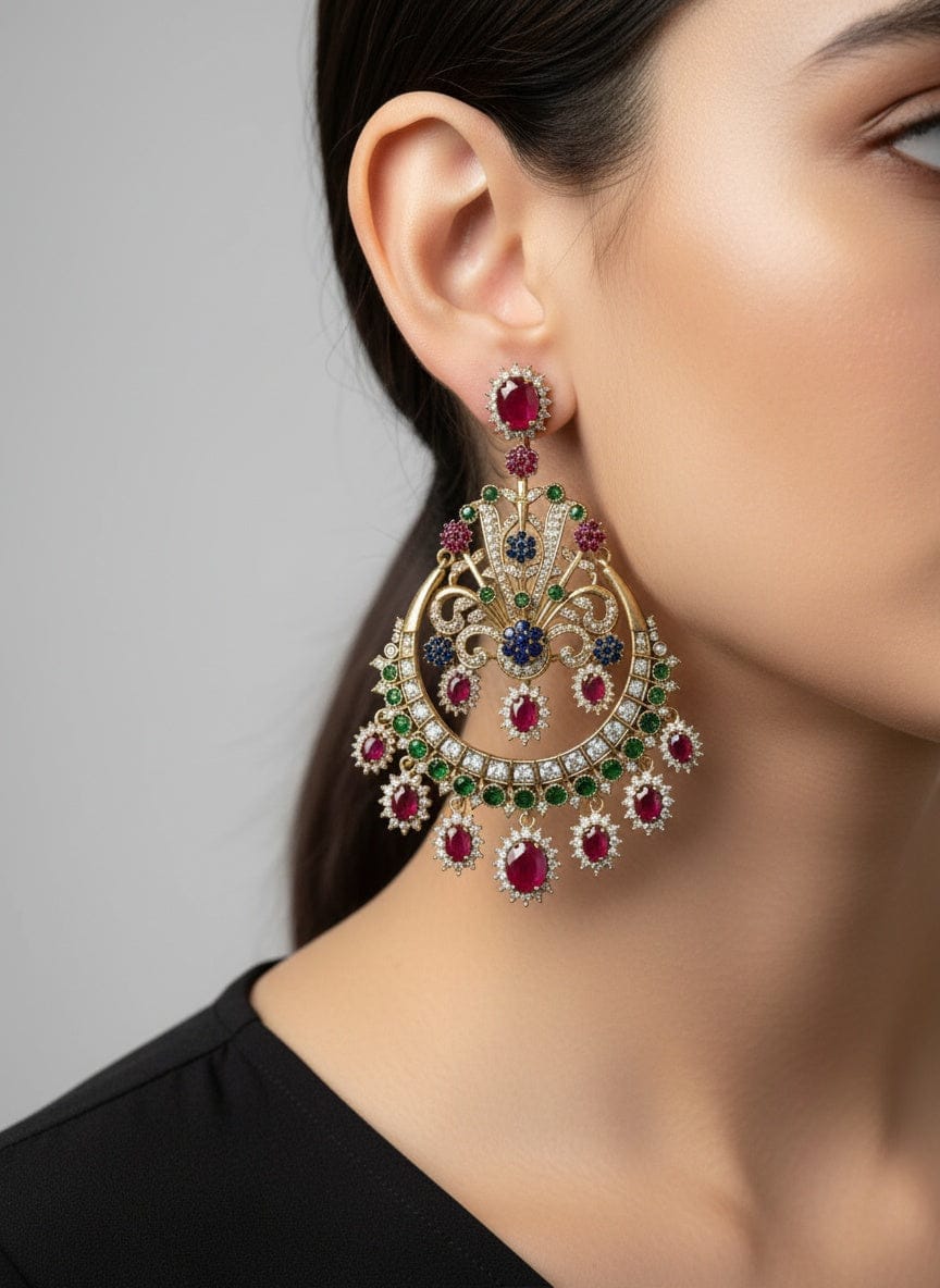 Ishira Regal Ruby & Emerald Statement Earrings