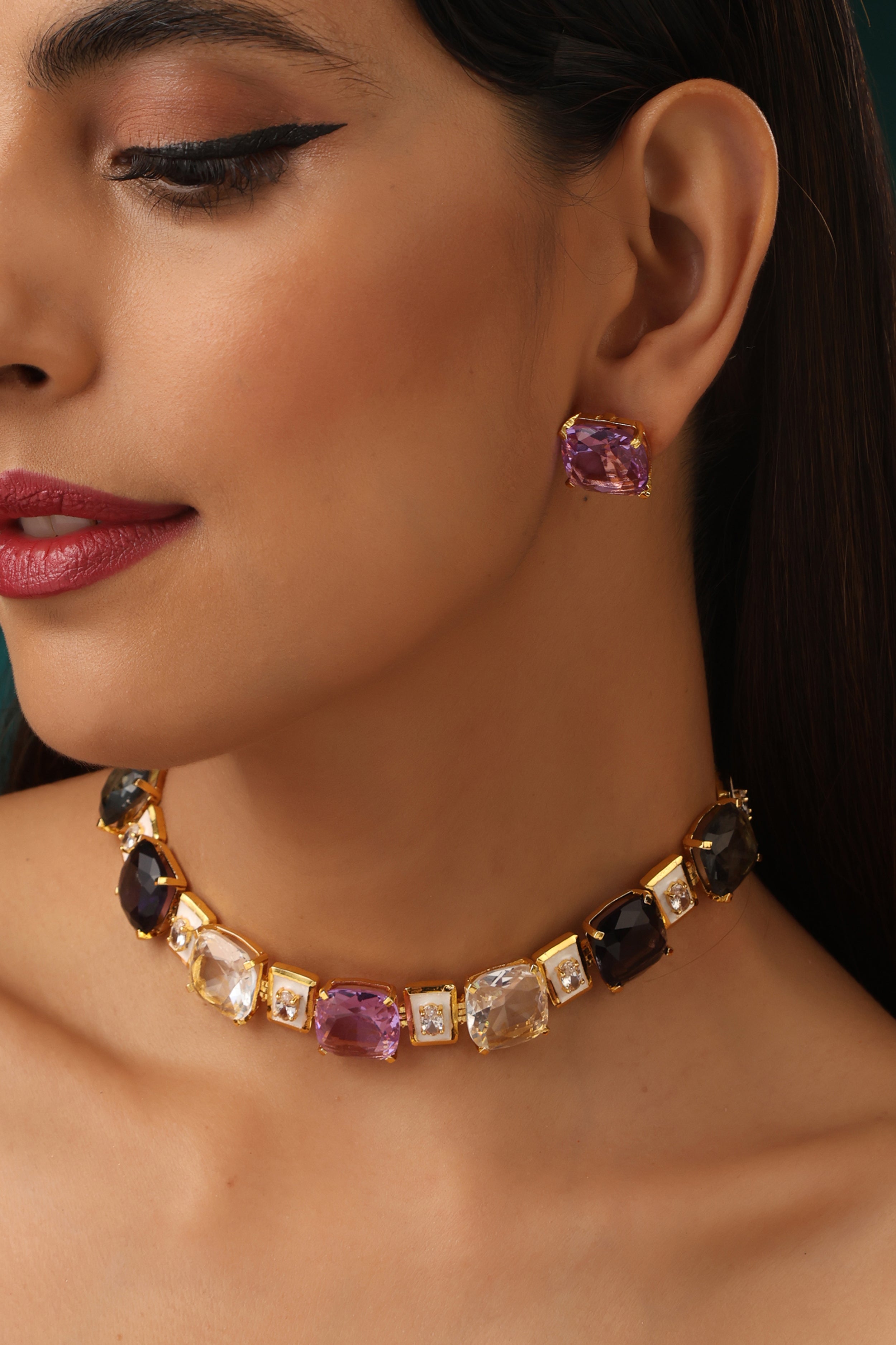 Zina Purple Enamel Choker Set