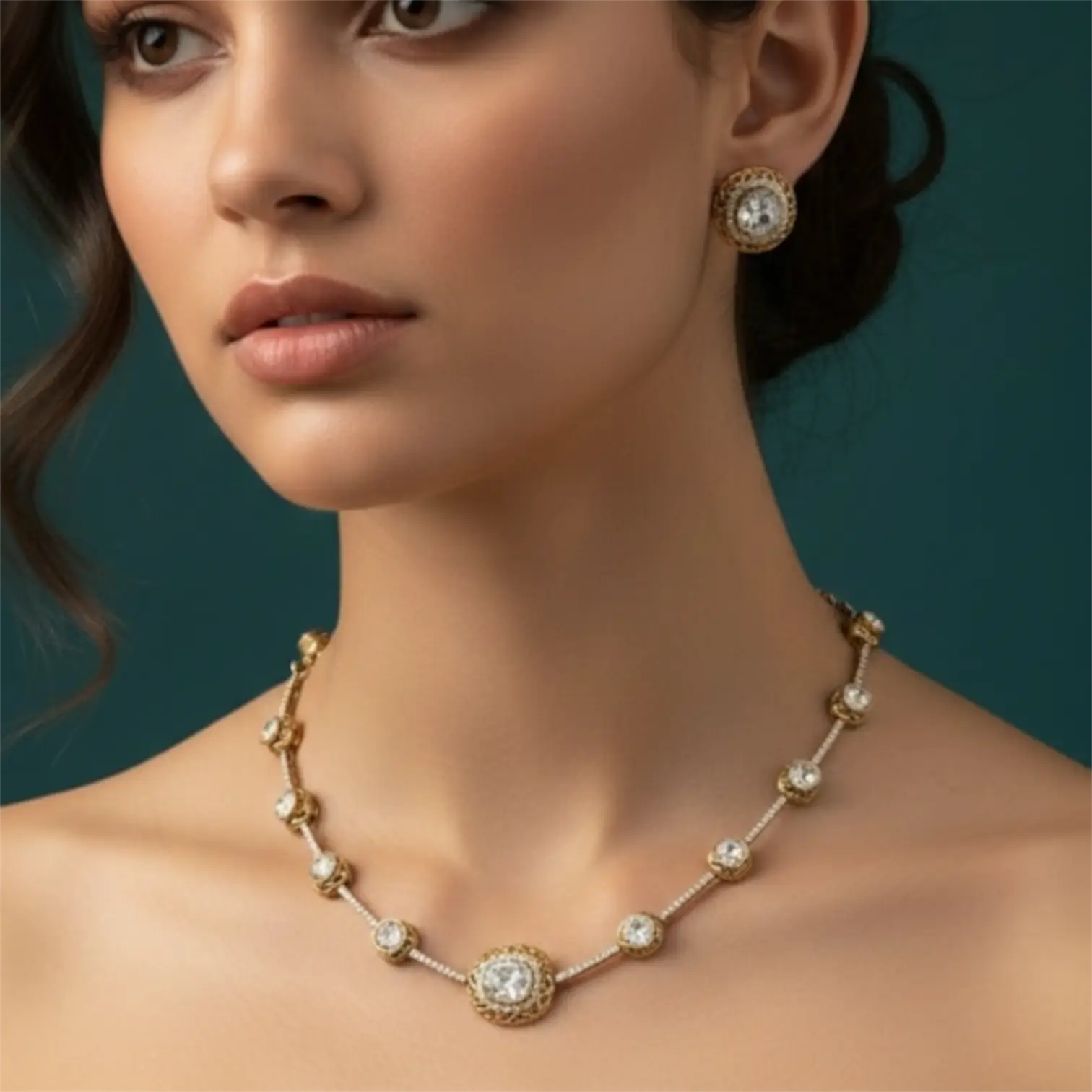 Kesha Uncut Polki Moissanite Necklace Set