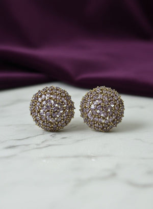 Lavender CZ Cluster Round Earrings in Antique Gold Finish